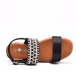 Mixed material wedge sandal