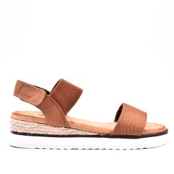 Mixed material wedge sandal