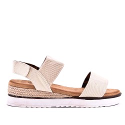 Mixed material wedge sandal