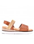 Mixed material wedge sandal