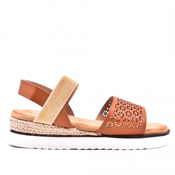 Mixed material wedge sandal