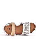 Mixed material wedge sandal