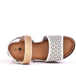 Mixed material wedge sandal