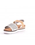 Mixed material wedge sandal