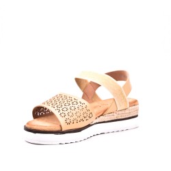 Mixed material wedge sandal