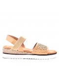 Mixed material wedge sandal