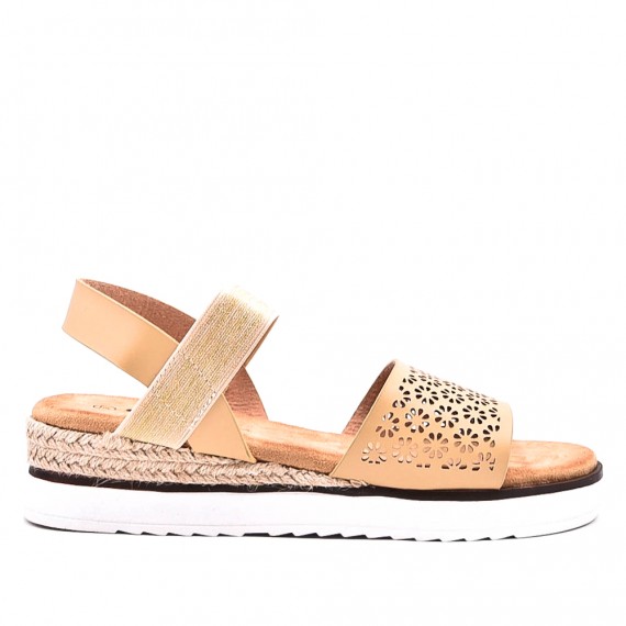 Mixed material wedge sandal