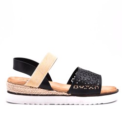 Mixed material wedge sandal