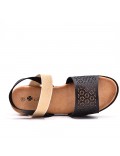 Mixed material wedge sandal