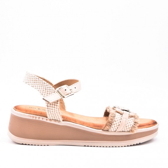Mixed material wedge sandal