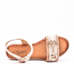 Mixed material wedge sandal