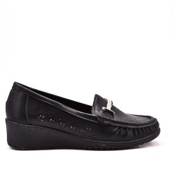 Gray imitation leather loafer with bow