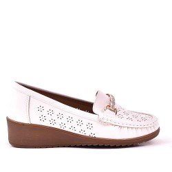 Blue imitation leather loafer with bow