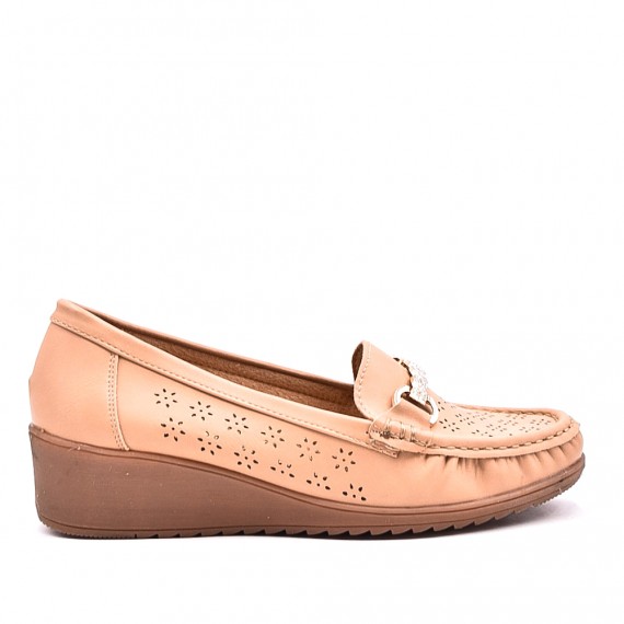 Blue imitation leather loafer with bow