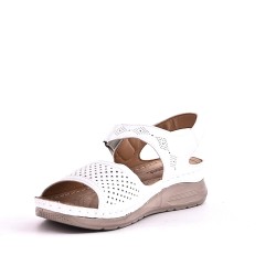 Sandalia cuña de material mixto