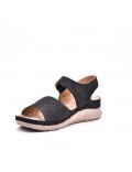 Mixed material wedge sandal