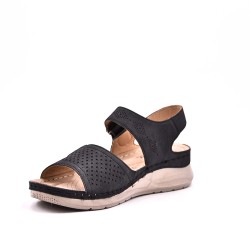 Mixed material wedge sandal