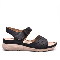 Mixed material wedge sandal