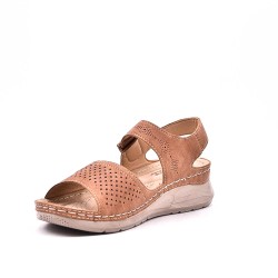 Mixed material wedge sandal