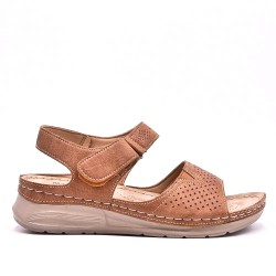 Mixed material wedge sandal