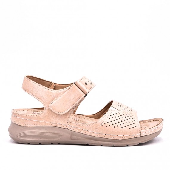 Mixed material wedge sandal