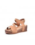 Mixed material wedge sandal