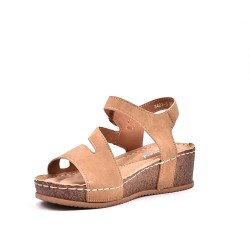 Sandale compensée en mix matières