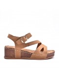 Mixed material wedge sandal