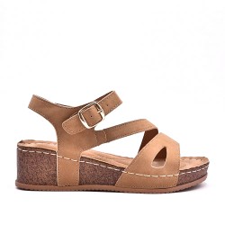 Mixed material wedge sandal