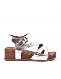Mixed material wedge sandal