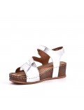 Mixed material wedge sandal