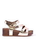 Mixed material wedge sandal