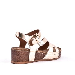 Mixed material wedge sandal
