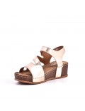 Mixed material wedge sandal