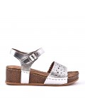 Mixed material wedge sandal