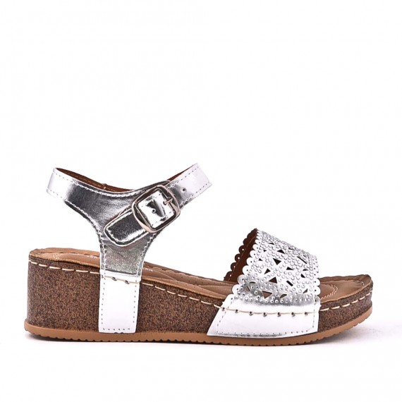 Mixed material wedge sandal