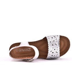 Mixed material wedge sandal