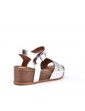 Mixed material wedge sandal