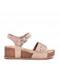 Mixed material wedge sandal