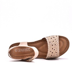 Mixed material wedge sandal