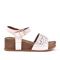 Mixed material wedge sandal