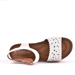 Mixed material wedge sandal