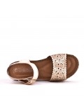 Mixed material wedge sandal