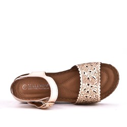 Mixed material wedge sandal