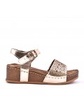 Mixed material wedge sandal