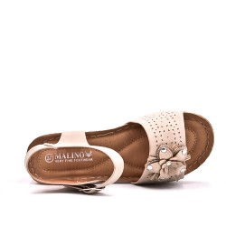 Sandalia cuña de material mixto