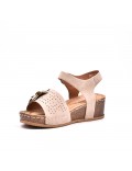 Mixed material wedge sandal