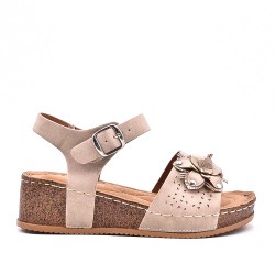 Mixed material wedge sandal
