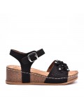 Mixed material wedge sandal