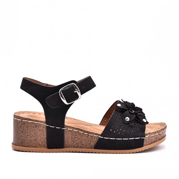 Mixed material wedge sandal